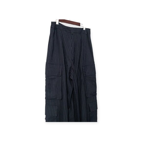 Anthropologie TwentySixHundred Navy Striped Wide Leg Dress Pants SZ 6 High Waist - Picture 2 of 14